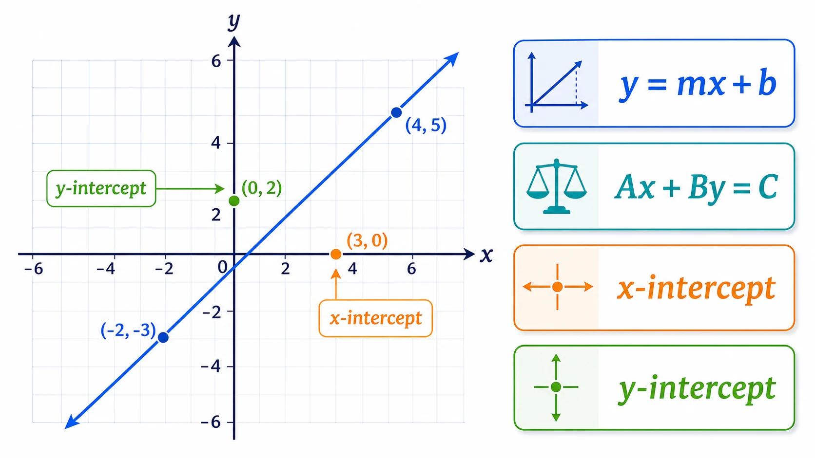 Coordinate Geometry Solver illustration showing a line equation and intercepts