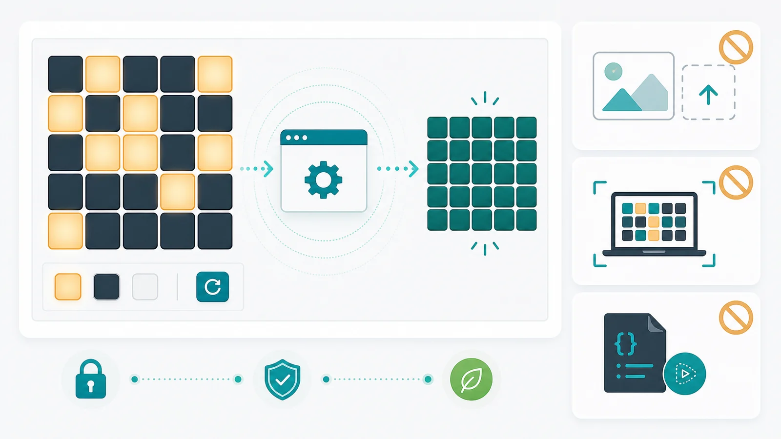Lights Out Solver browser-only boundary visual showing manual grid input and no screenshot recognition