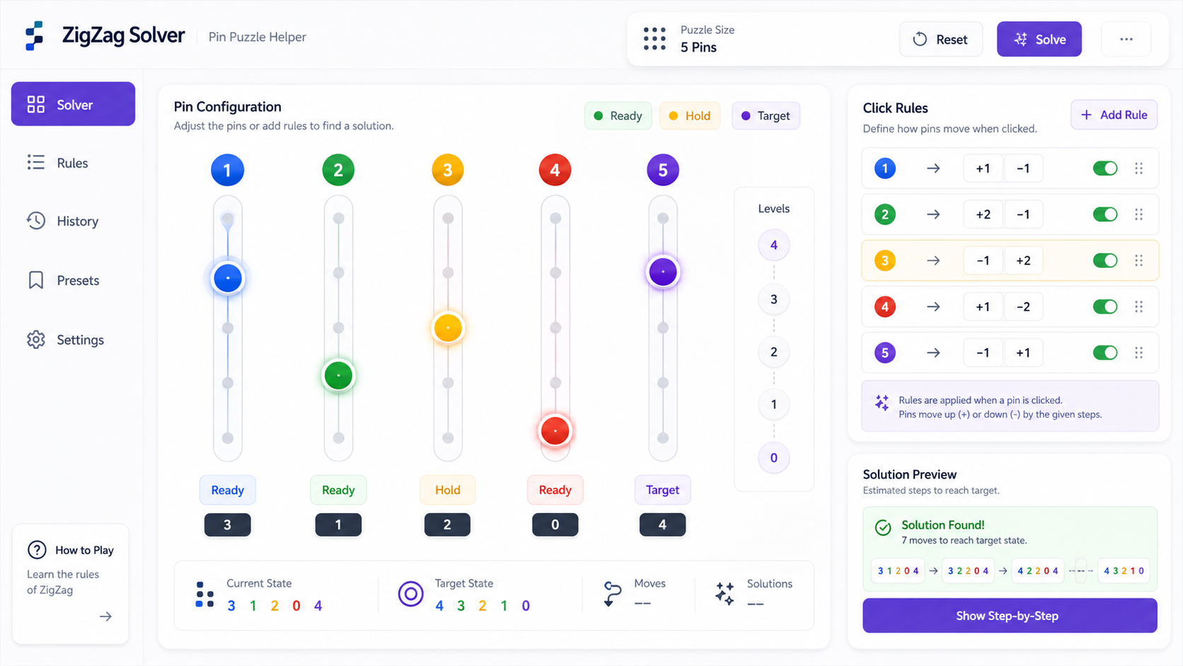 Lockpick Solver abstract pin-state setup for a fictional game puzzle