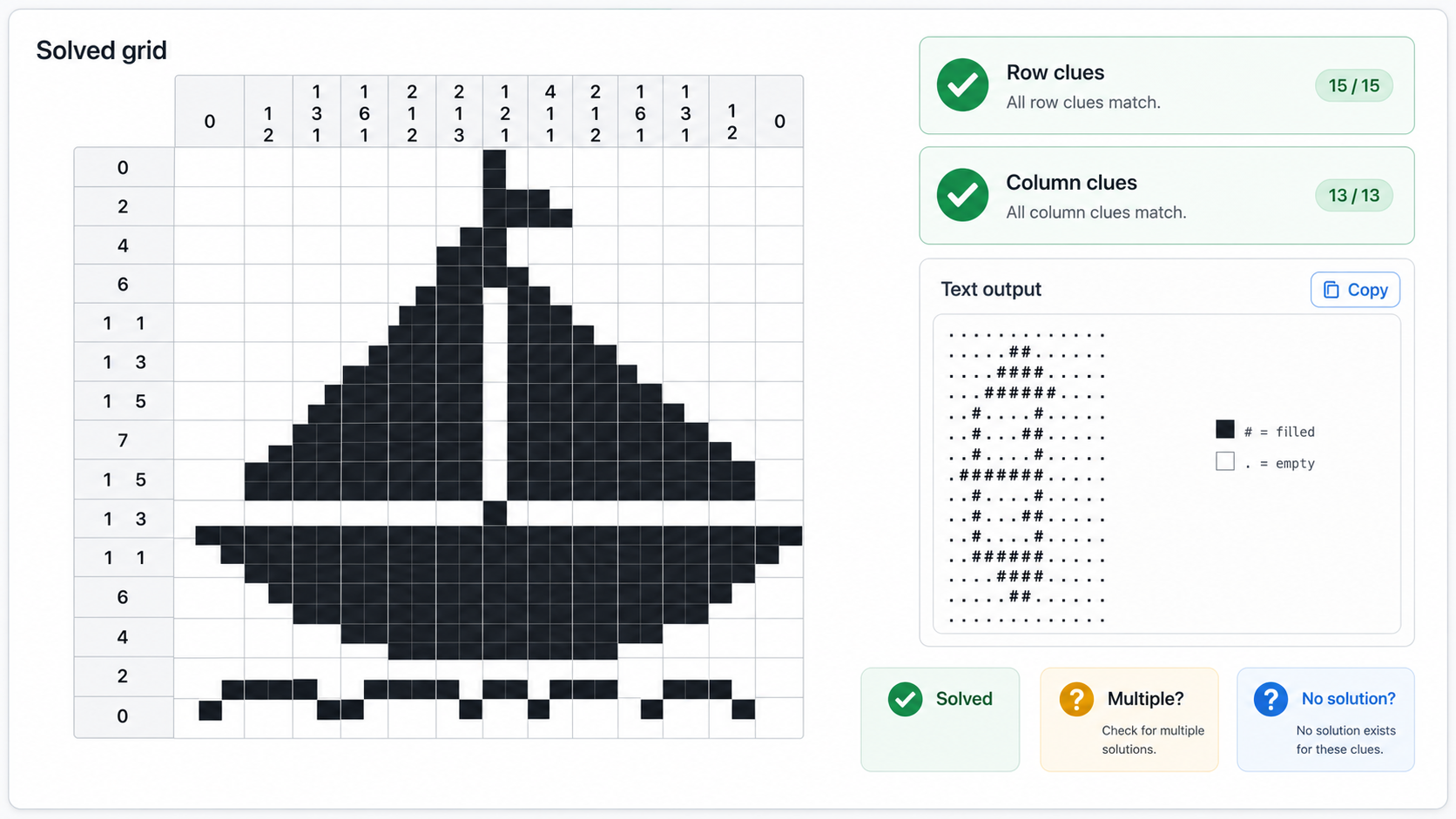 Nonogram Solver interface for entering Picross row and column clues
