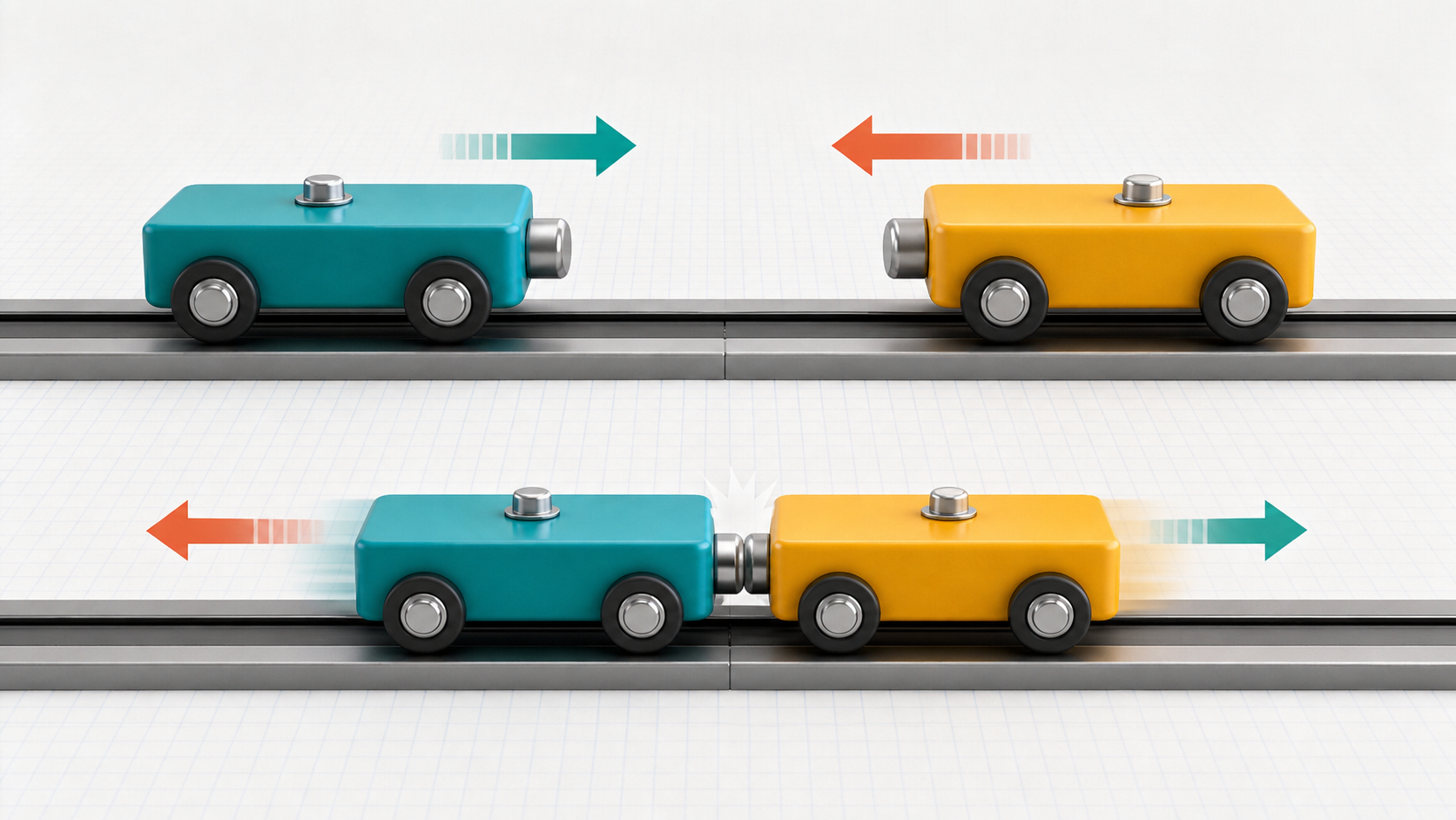 Physics Interaction Solver illustration of two carts interacting with direction arrows