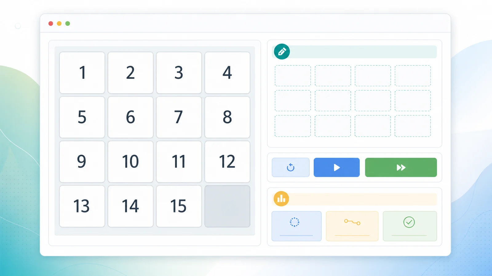 Sliding Puzzle Solver interface showing a numbered 15-puzzle board and manual tile arrangement input