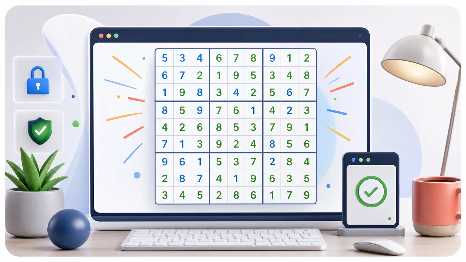 Completed Sudoku solution shown on a browser screen with solved cells highlighted